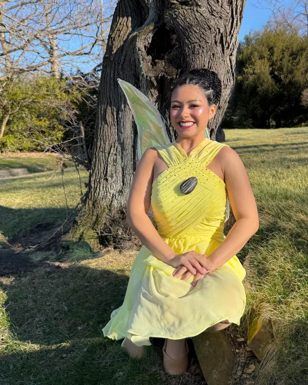 Light Fairy - reworked bridesmaid dress and detachable foam sunflower brooch