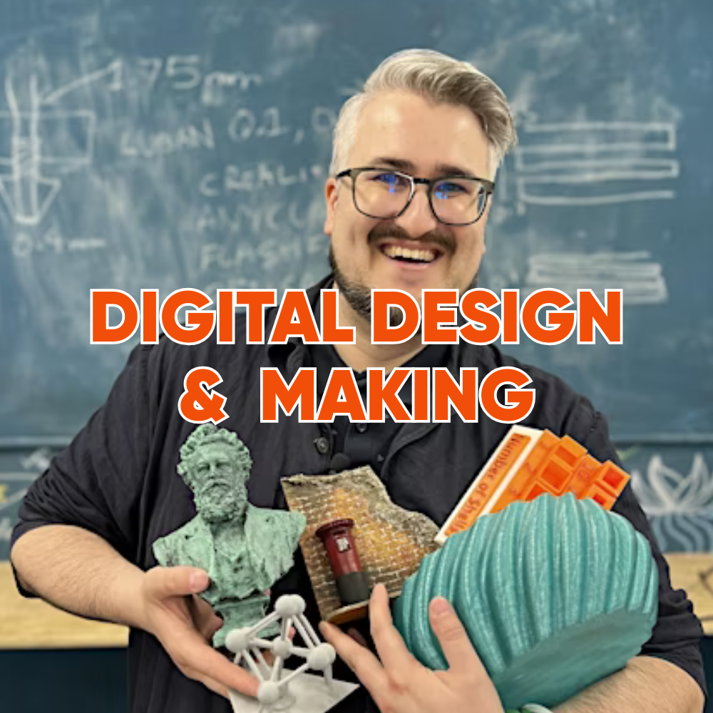 A man holding a bunch of 3D prints