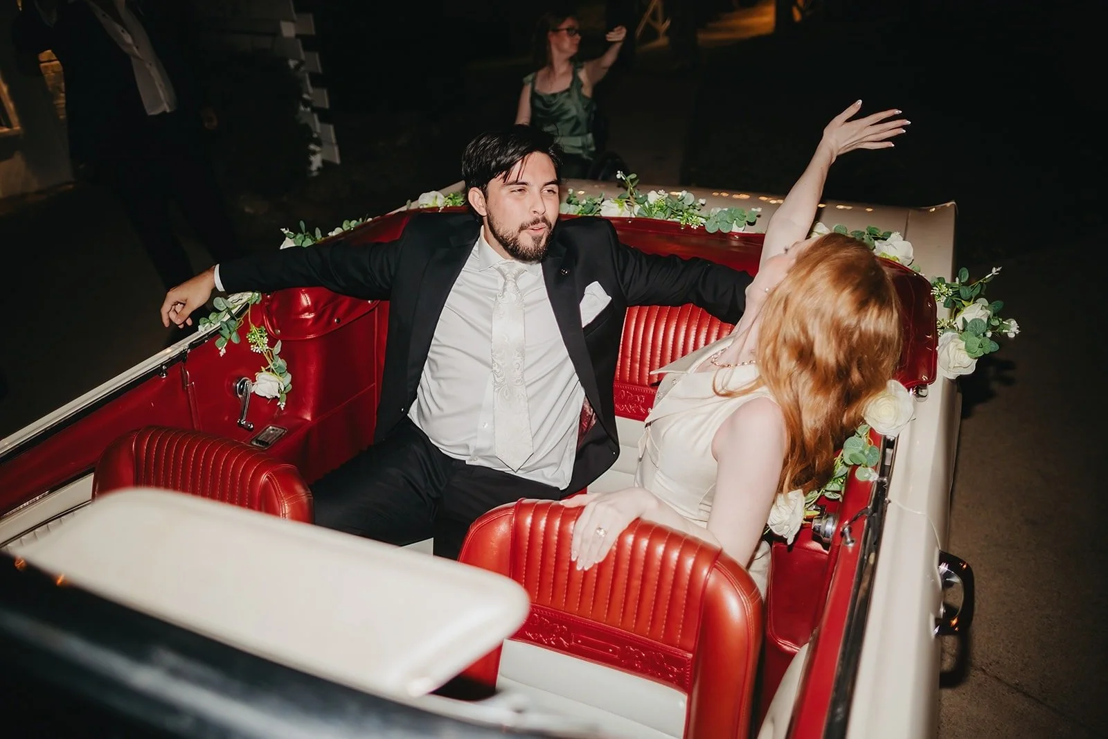 Congrats Sarah & Zach!! This gorgeous couple said farewell in our beautiful 1966 Ford Mustang in Wimbledon White. Book for yourself at the link in our bio!
Photos by @twopairphoto 
#pegasuscollection