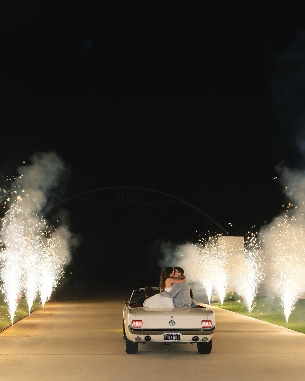 Congrats Peyton &amp; Barrett! Incredible photos, once again, by @thelockharts 

They chose our beautiful 1966 Ford Mustang in white with custom license plates with their names and wedding date! 💯 

Book yours at the link in our bio

#pegasuscollect