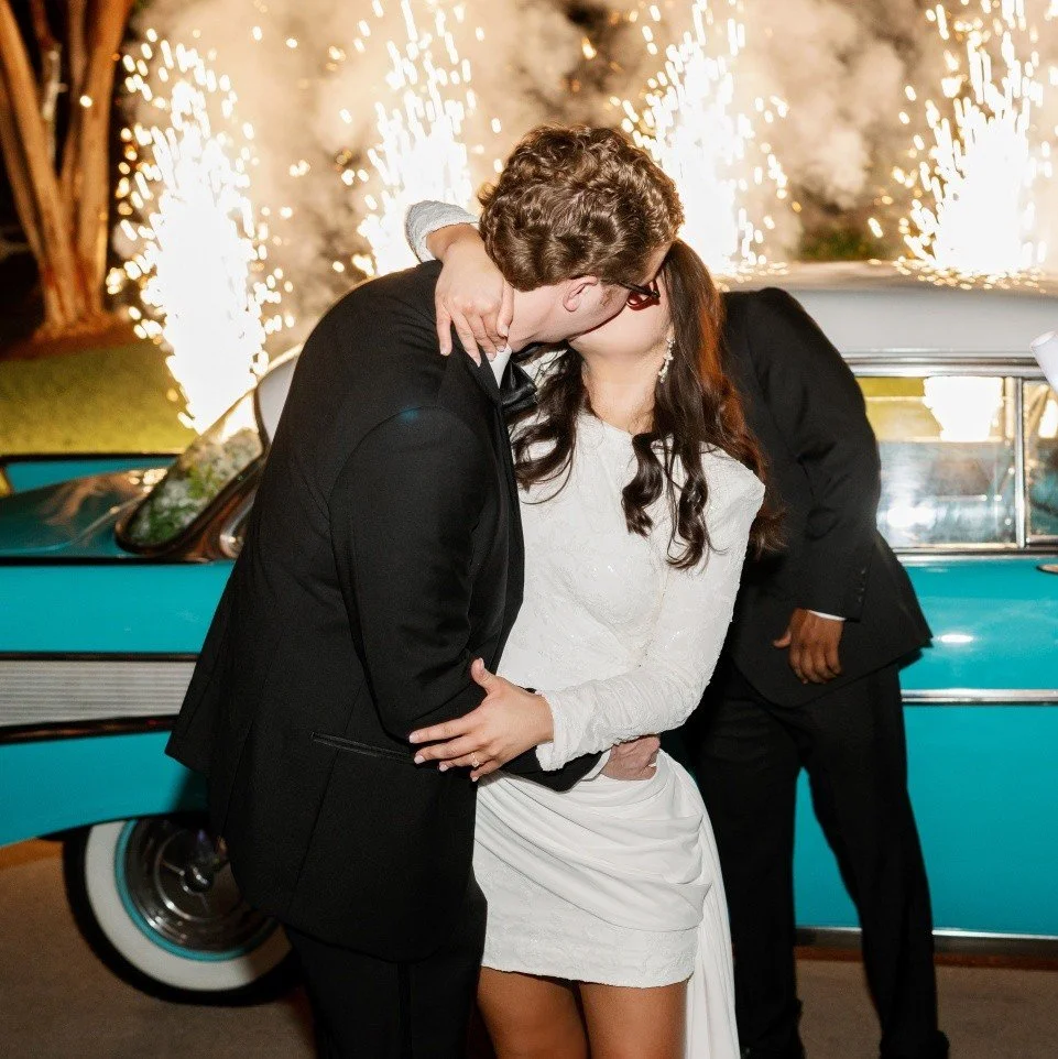 Incredible shot from @perezweddings photography! Congrats Alex &amp; Blaire! So glad we could be part of your amazing day.

A &amp; B chose to depart in our elegant 1957 Chevrolet Bel Air. Book or drive it today  at the link in our bio! #pegasuscolle