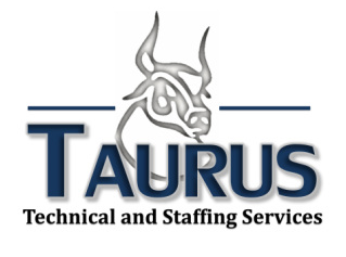 Taurus Technical and Staffing Services logo featuring a bull head illustration and stylized text.