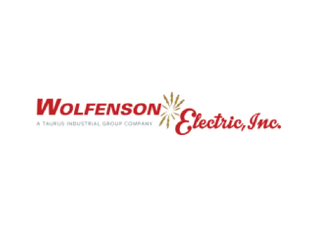 Wolfenson Electric Inc. logo with red and gold design.