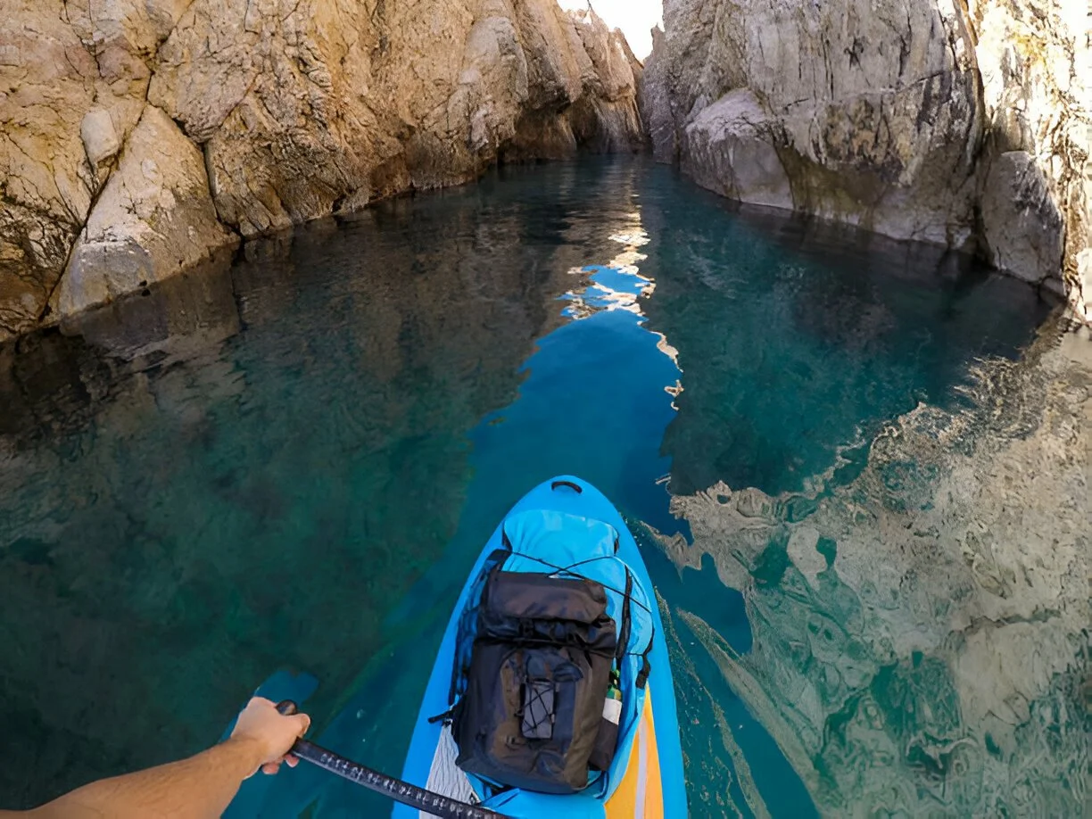 First-person view kayaking through a cove in the Channel Islands