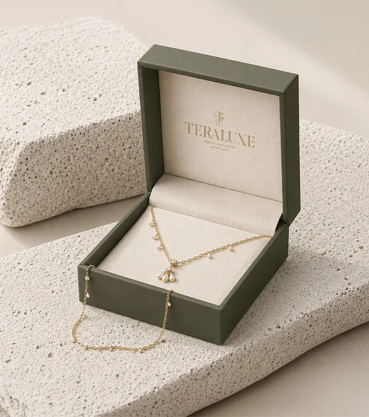 Jewelry packaging and cohesive brand design for Teraluxe