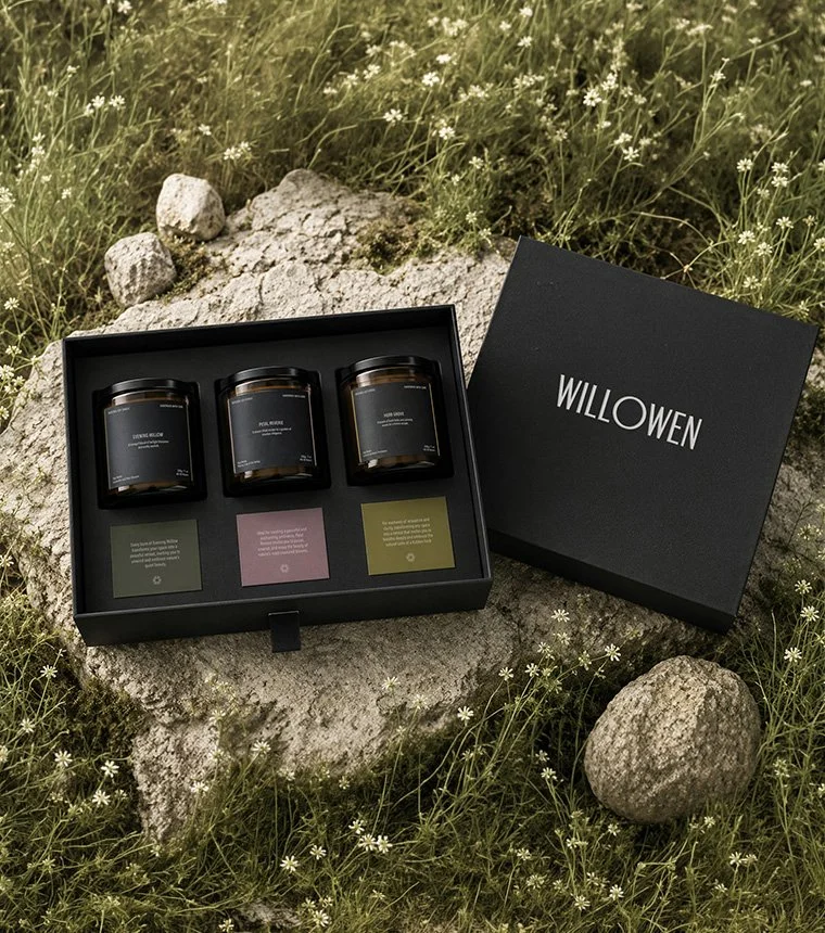 Willowen luxury candle brand identity and packaging by Studio Mer