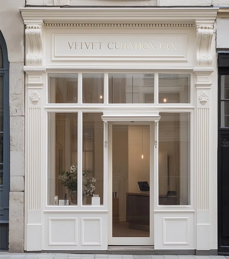 Velvet Curation Co retail brand identity and print design by Studio Mer, created with earthy tones, clean typography and refined warmth.