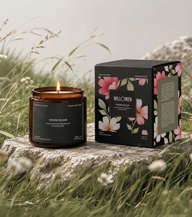 Candle packaging and cohesive brand design for Sensly
