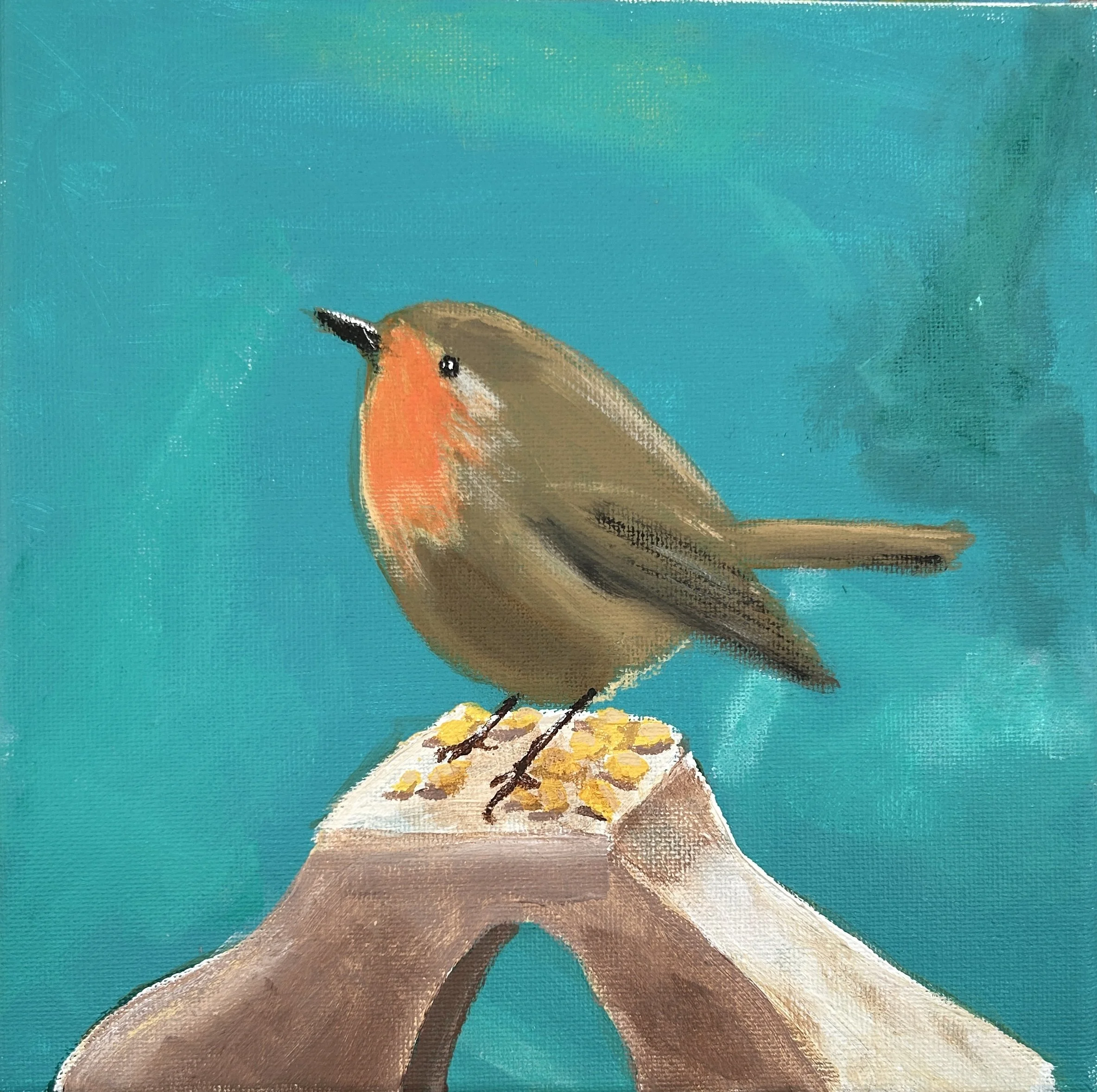 "European Robin" Acrylic on canvas, 8" x 8", $75
