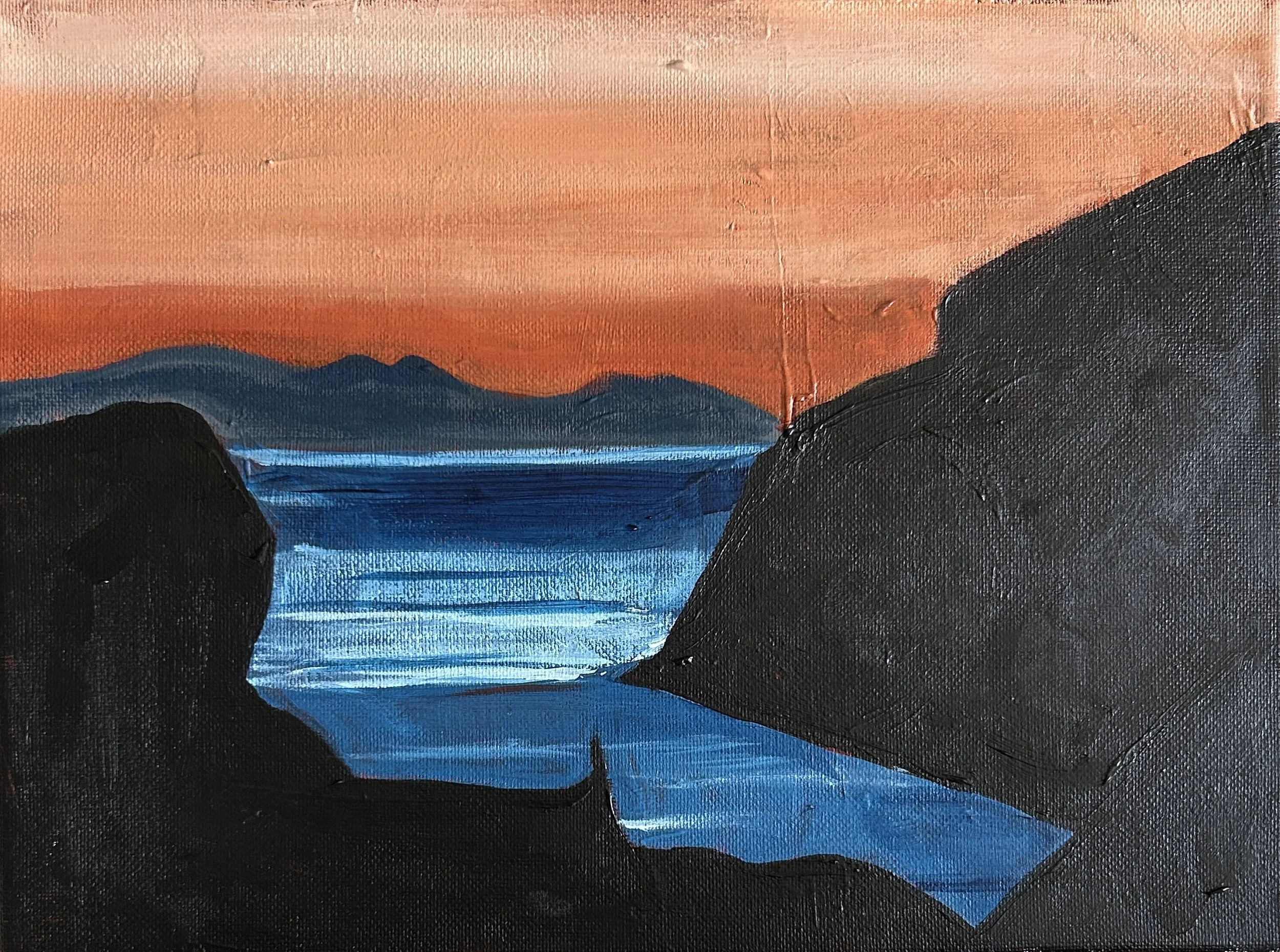 "Dusk Bay" Acrylic on canvas, 8' x 8", $75 