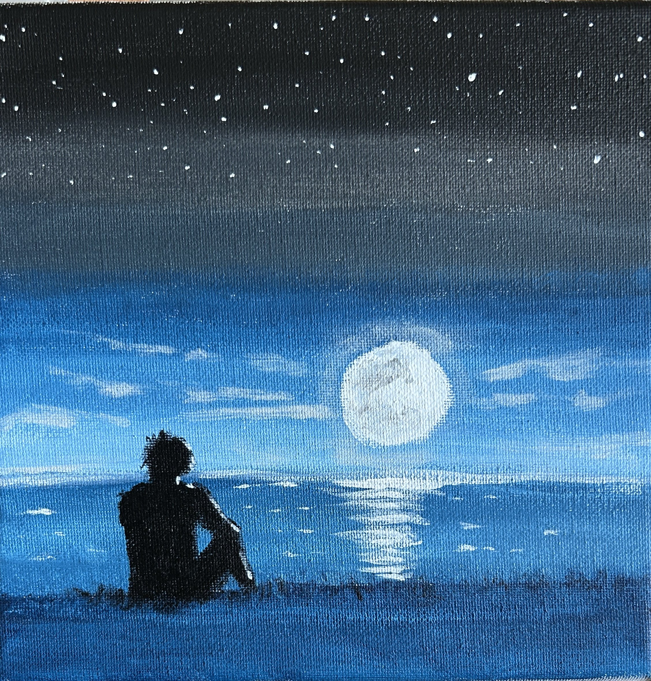 "Blue Moon" Acrylic on canvas, 8" x 8", $75