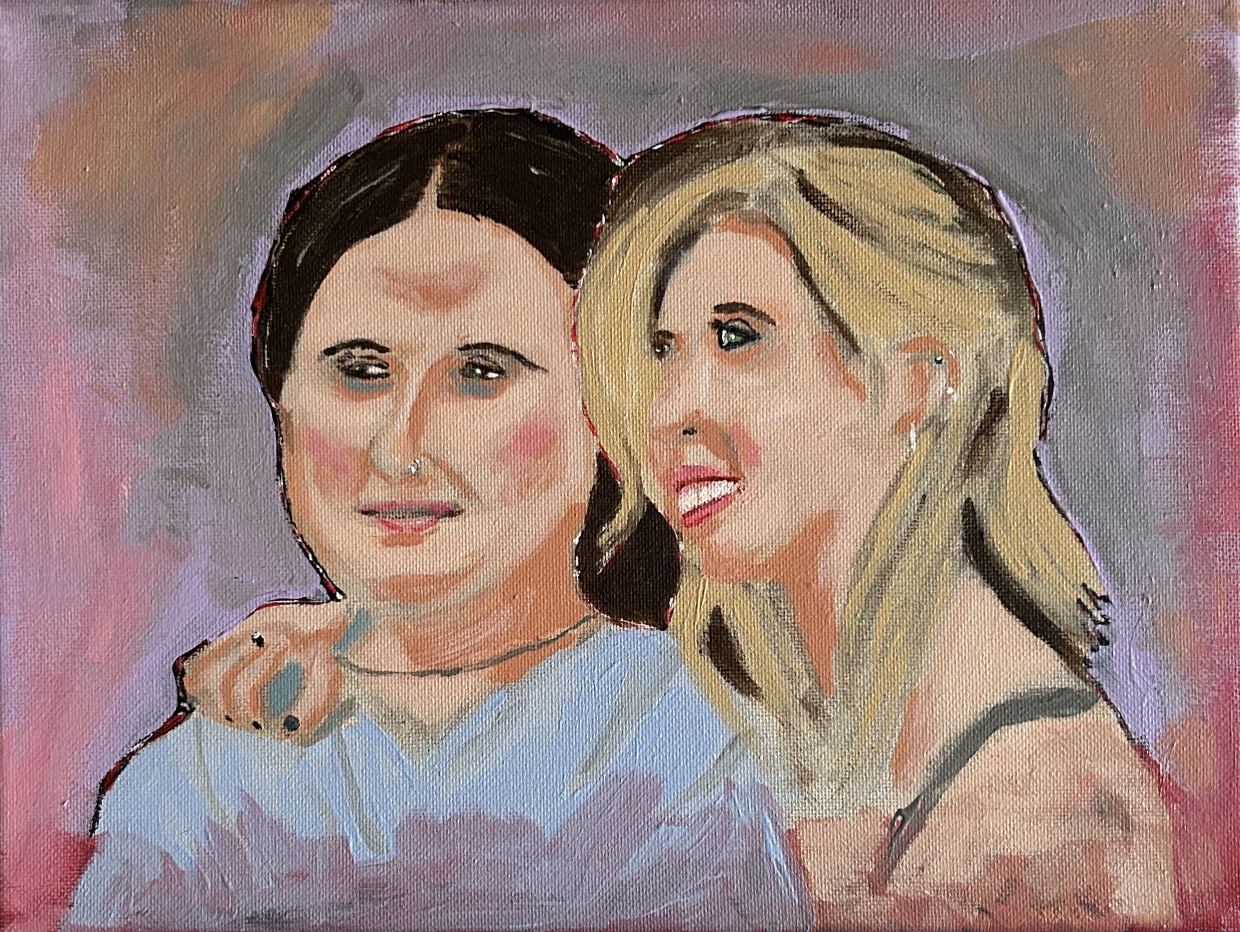 SOLD "Sisters" Acrylic on canvas, 9" x 12"