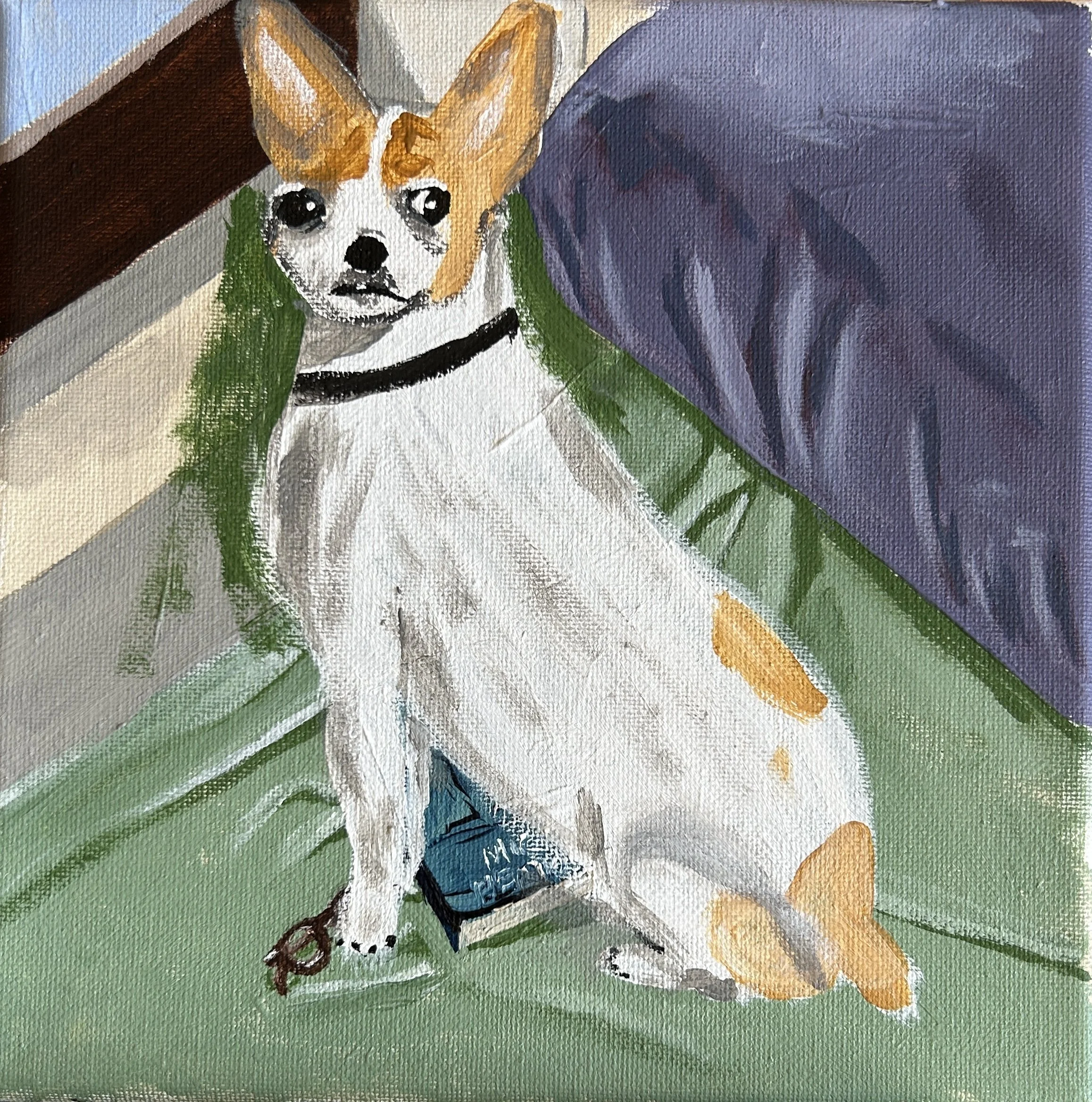 "Unfinished Camilla" Acrylic on canvas, 8" x 8", $75