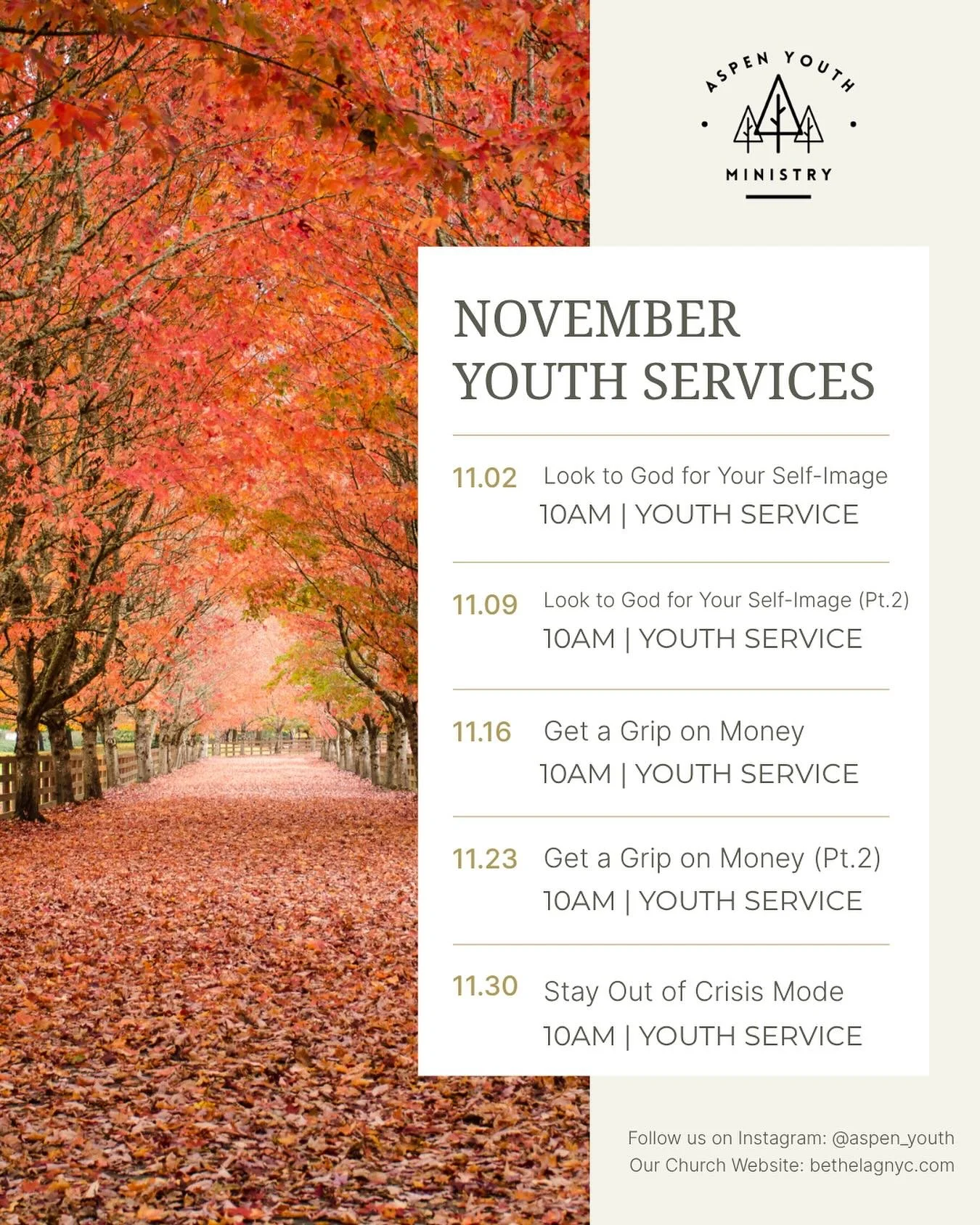 🍁🍂 November Youth Service lineup! Save your dates! 🤗🫶