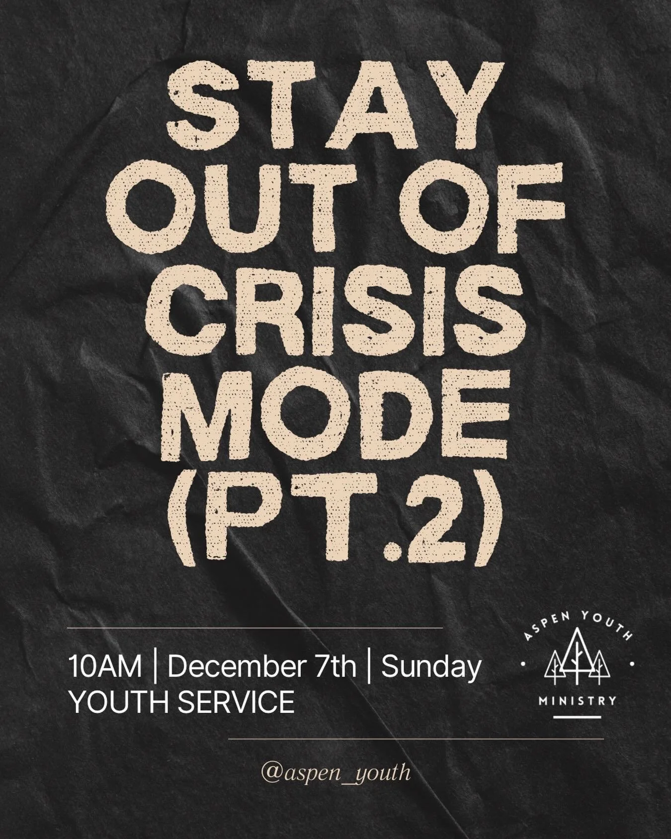 🕊️🙌 This Sunday we&rsquo;ll continue to delve into the topic of staying out of crisis! See you at 10AM!!