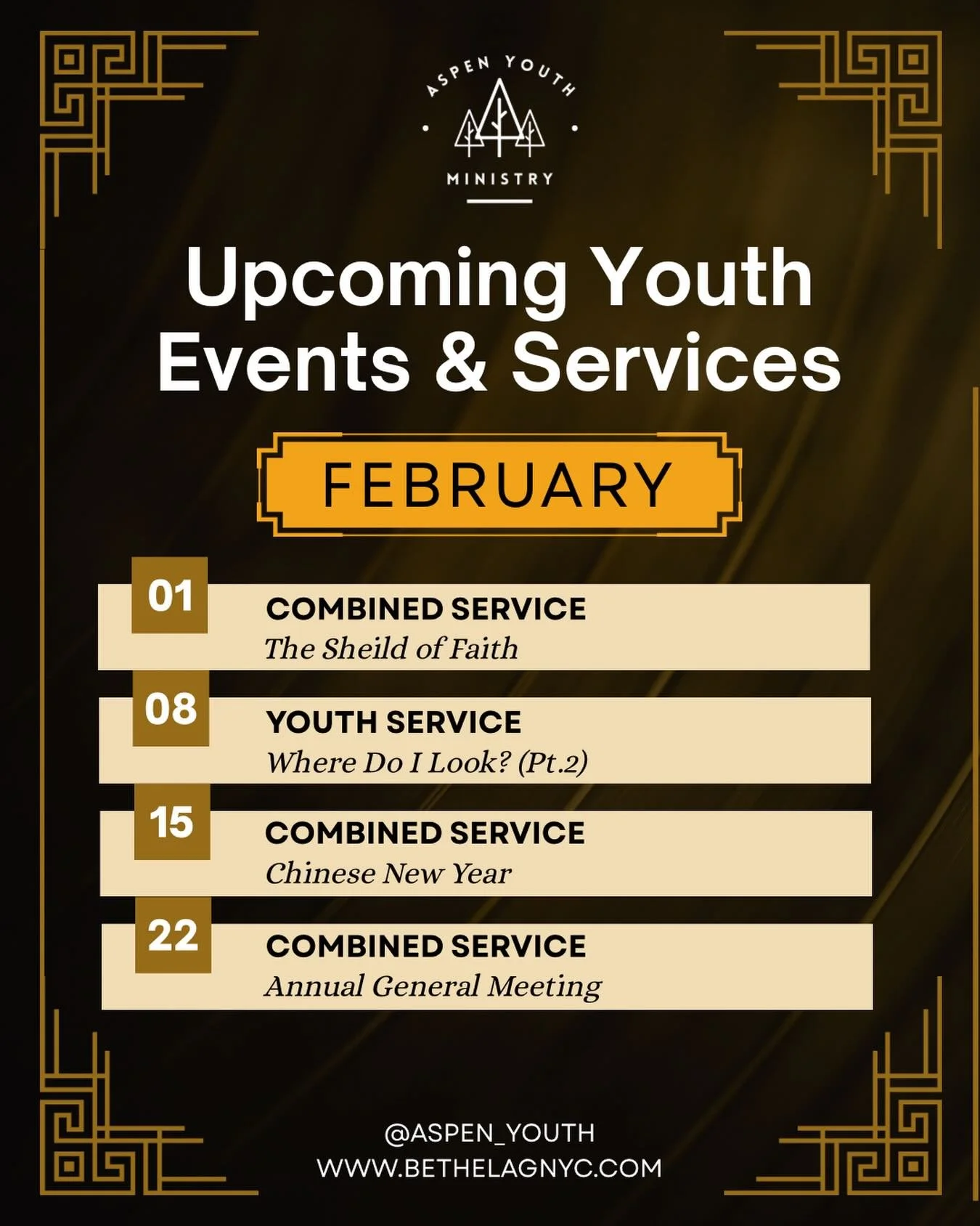 [Updated] 🧧🥡🥢 aaaaand onto February 2026!! Save these dates for upcoming youth services and combined church services!