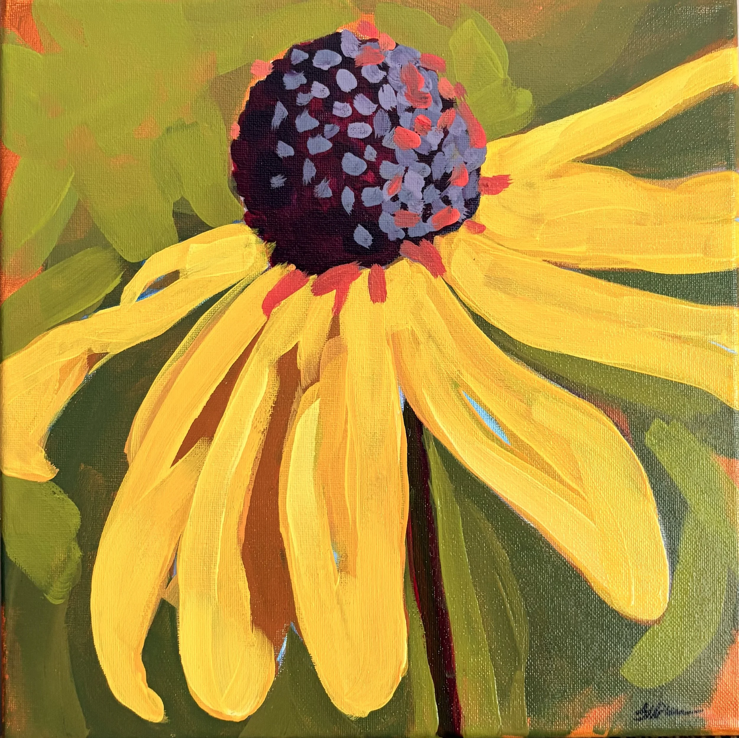 Vibrant Cone Flower Acrylic Painting