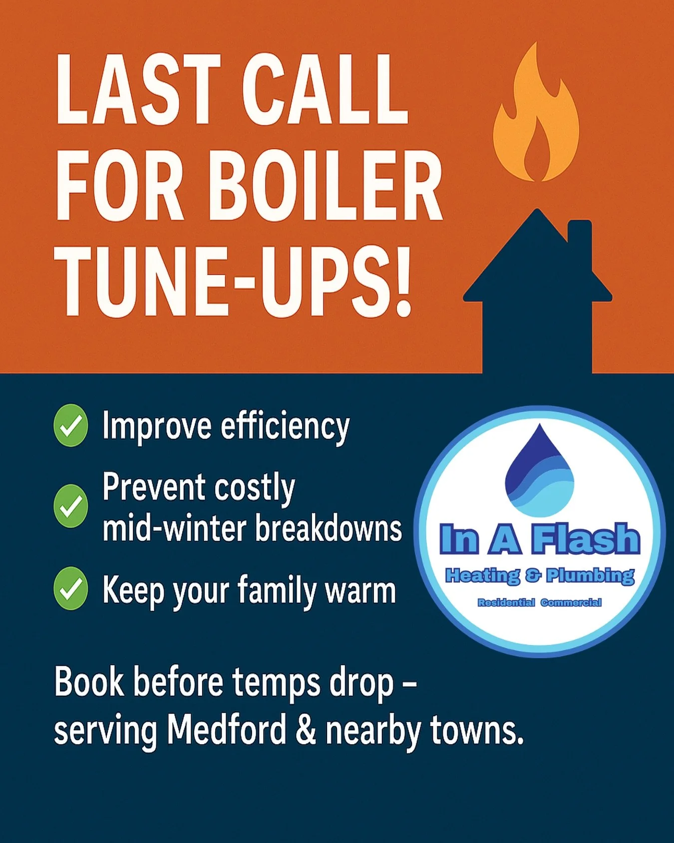 LAST CALL for Boiler Tune-Ups! 🔥
Don’t wait until your heat stops working — a quick tune-up now can save you from big repairs later.
✅ Improves efficiency
✅ Prevents costly mid-winter breakdowns
✅ Keeps your family warm and comfortable