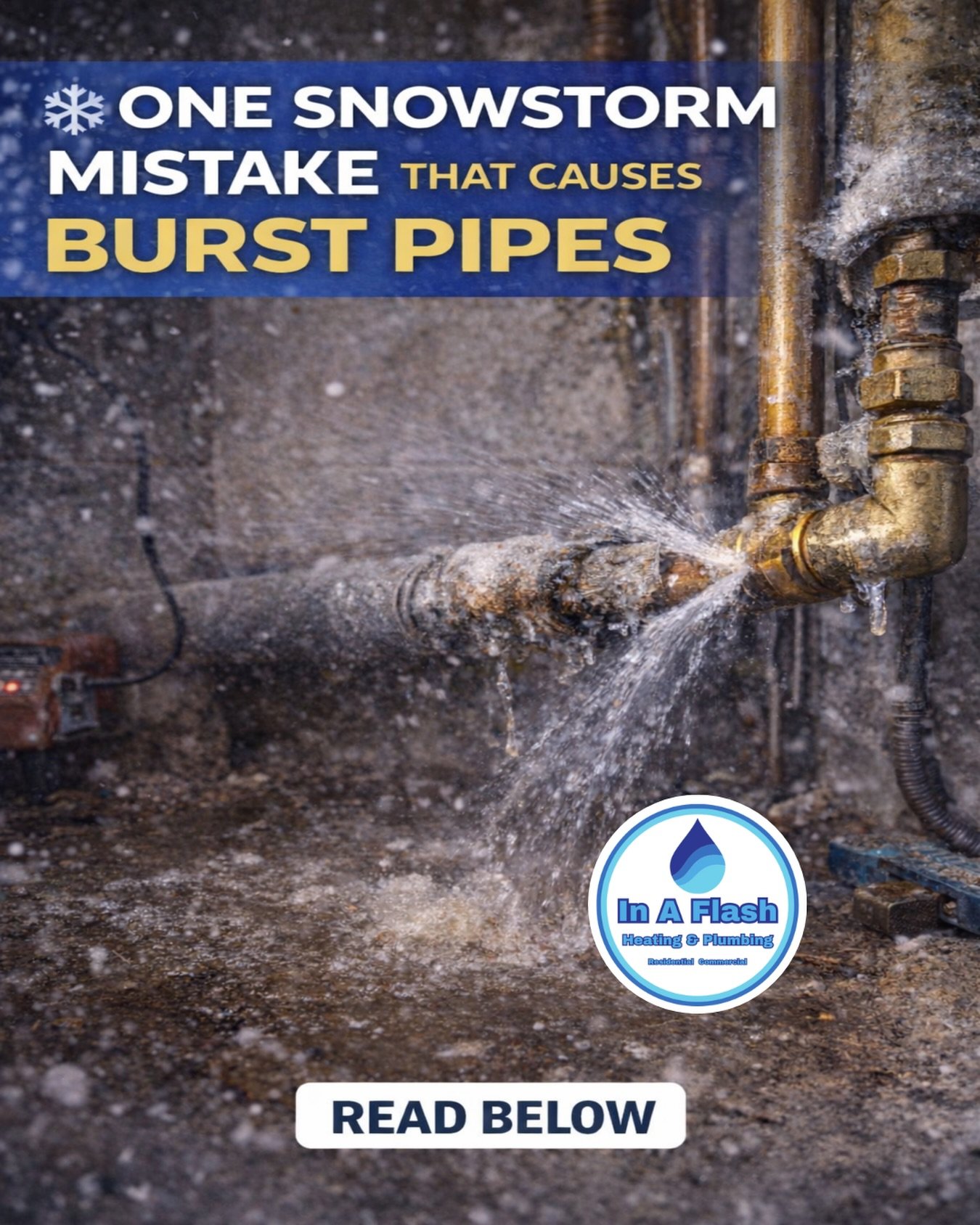 Boston snowstorms don&rsquo;t cause burst pipes &mdash; this mistake does ❄️🚨

When temperatures drop fast, exposed pipes can freeze and burst, causing serious water damage before you even notice.
Pipes near exterior walls, basements, and hose conne