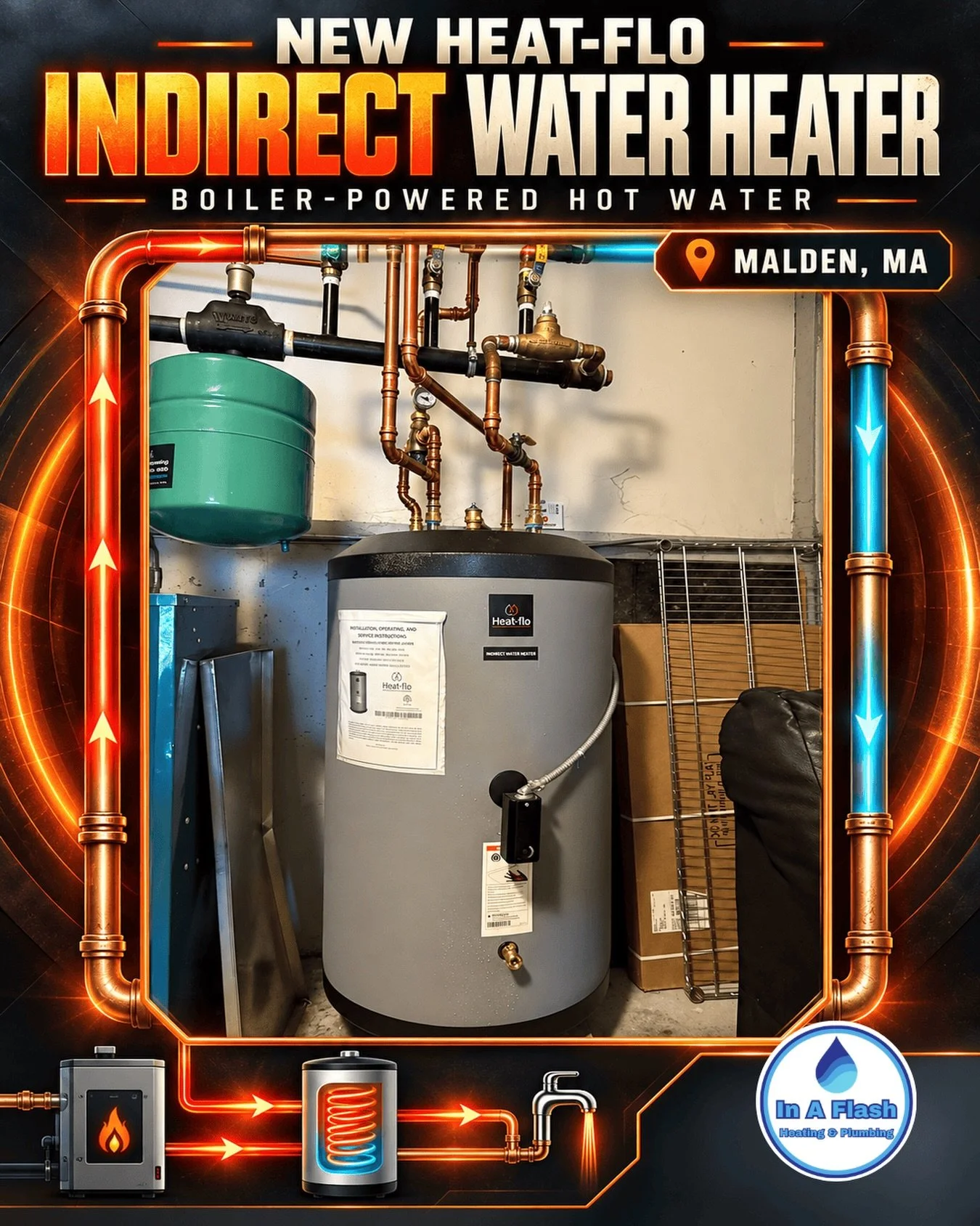Hot water without a burner on the tank? That&rsquo;s the idea behind an indirect water heater. 🔥➡️💧

We installed this new **Heat-flo indirect water heater** in Malden, MA. Instead of firing on its own, an indirect tank uses heat from the home&rsqu