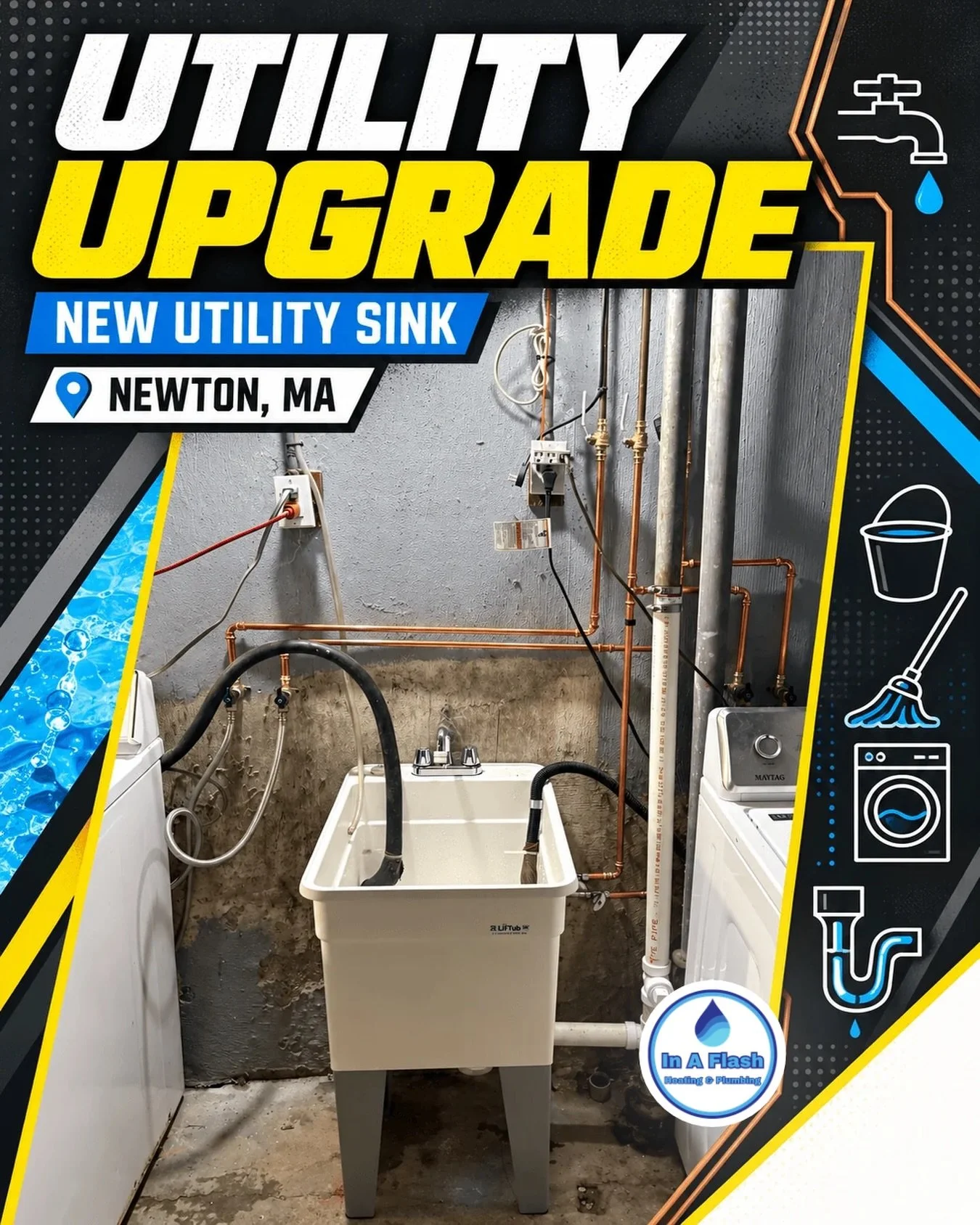 Not every plumbing upgrade is glamorous&mdash;but this one is going to earn its keep. 😂💧

We installed this new utility/mop sink in Newton, MA, giving the laundry area a dedicated place for rinsing, soaking, cleanup, and all the messy jobs you don&