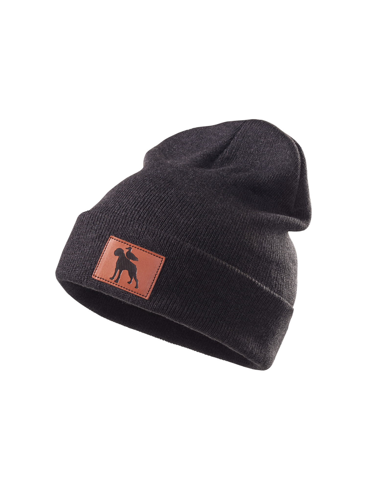 Charcoal Leather Patch Knit Beanie - O & G