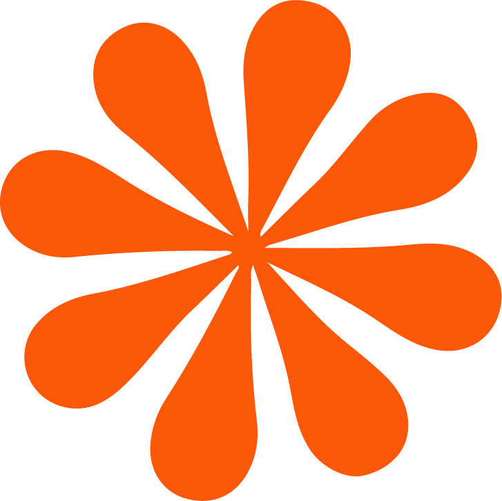 Orange droplets arranged in a circular pattern resembling a flower or a stylized starburst.