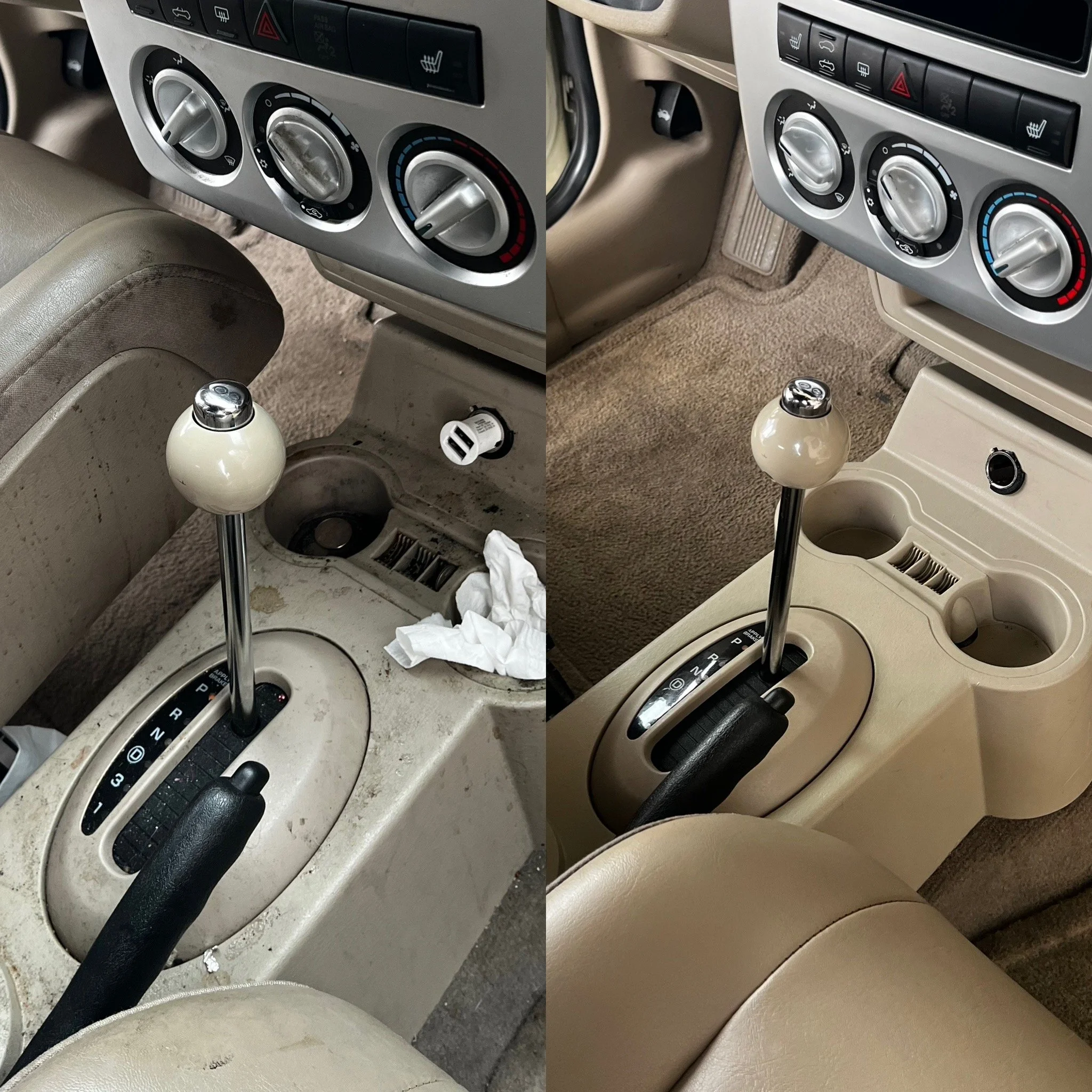 Steam cleaning car seats during mobile interior detailing in Clinton Township, Michigan.