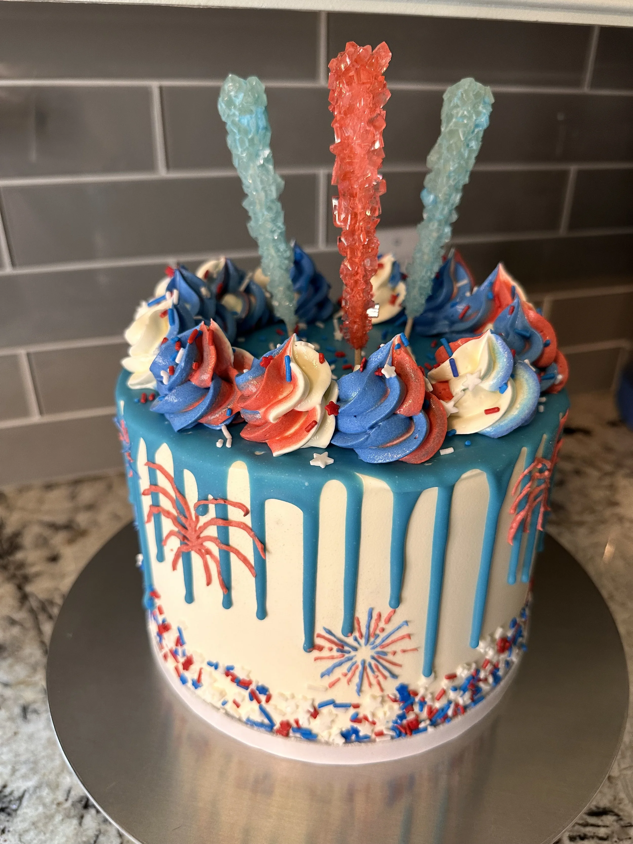 Fireworks! Red, White and Blue Cake