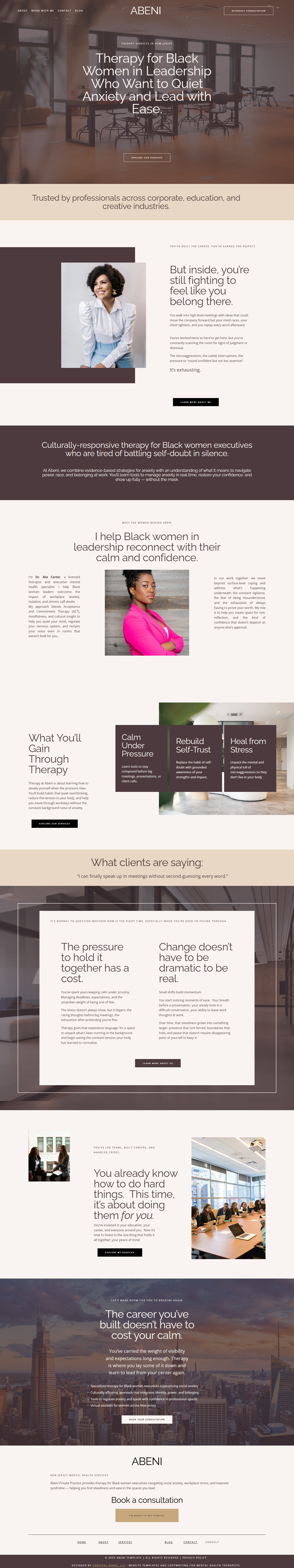 Therapist web design on Squarespace for Black women seeking support for anxiety, confidence, and leadership stress