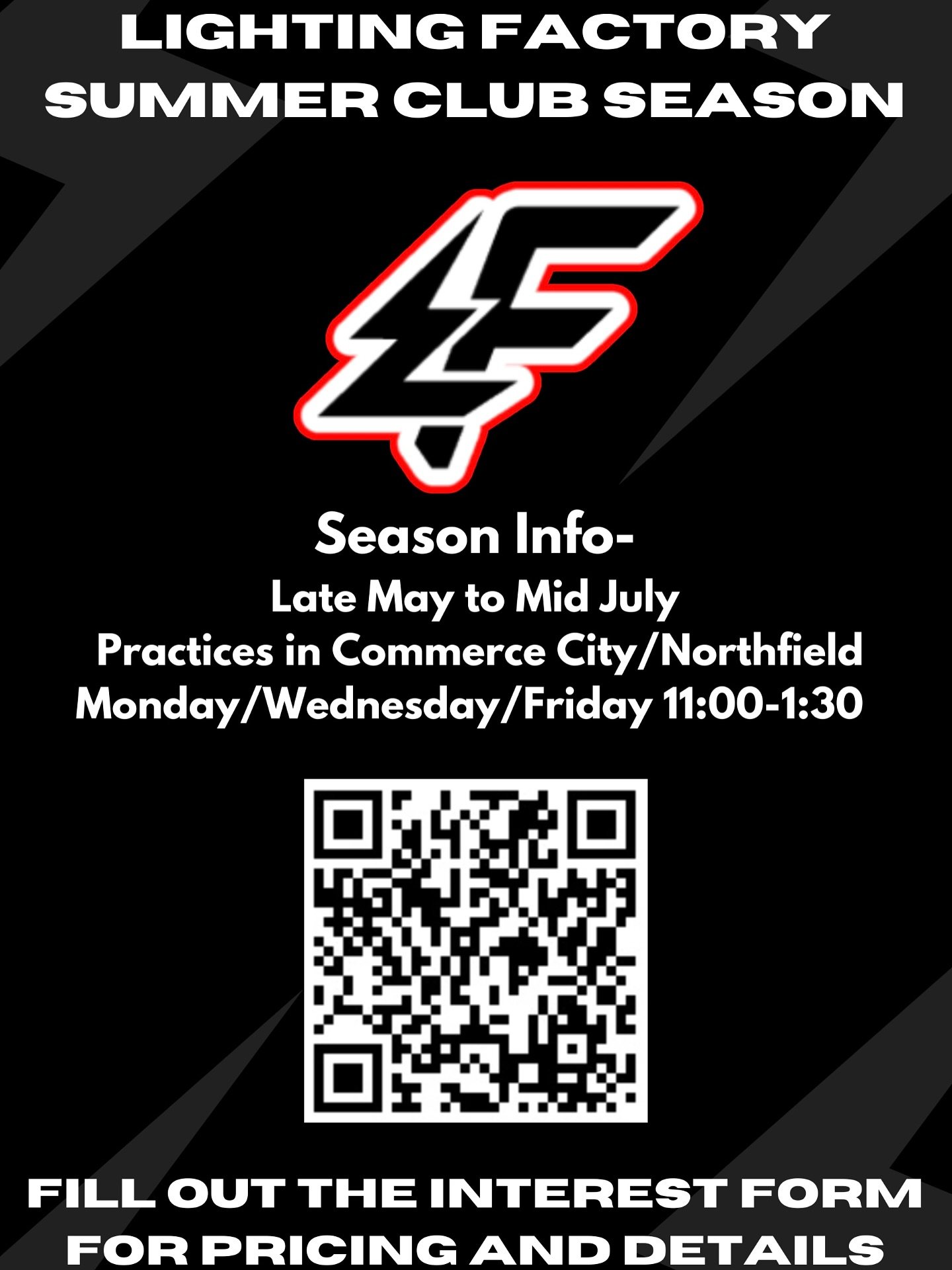 DENVER TRACK & FIELD ATHLETES! Lightning Factory is now accepting new athletes to join our club for the upcoming outdoor season! If you’re looking to compete and improve in the summer, scan the code or click the link in our bio to fill out