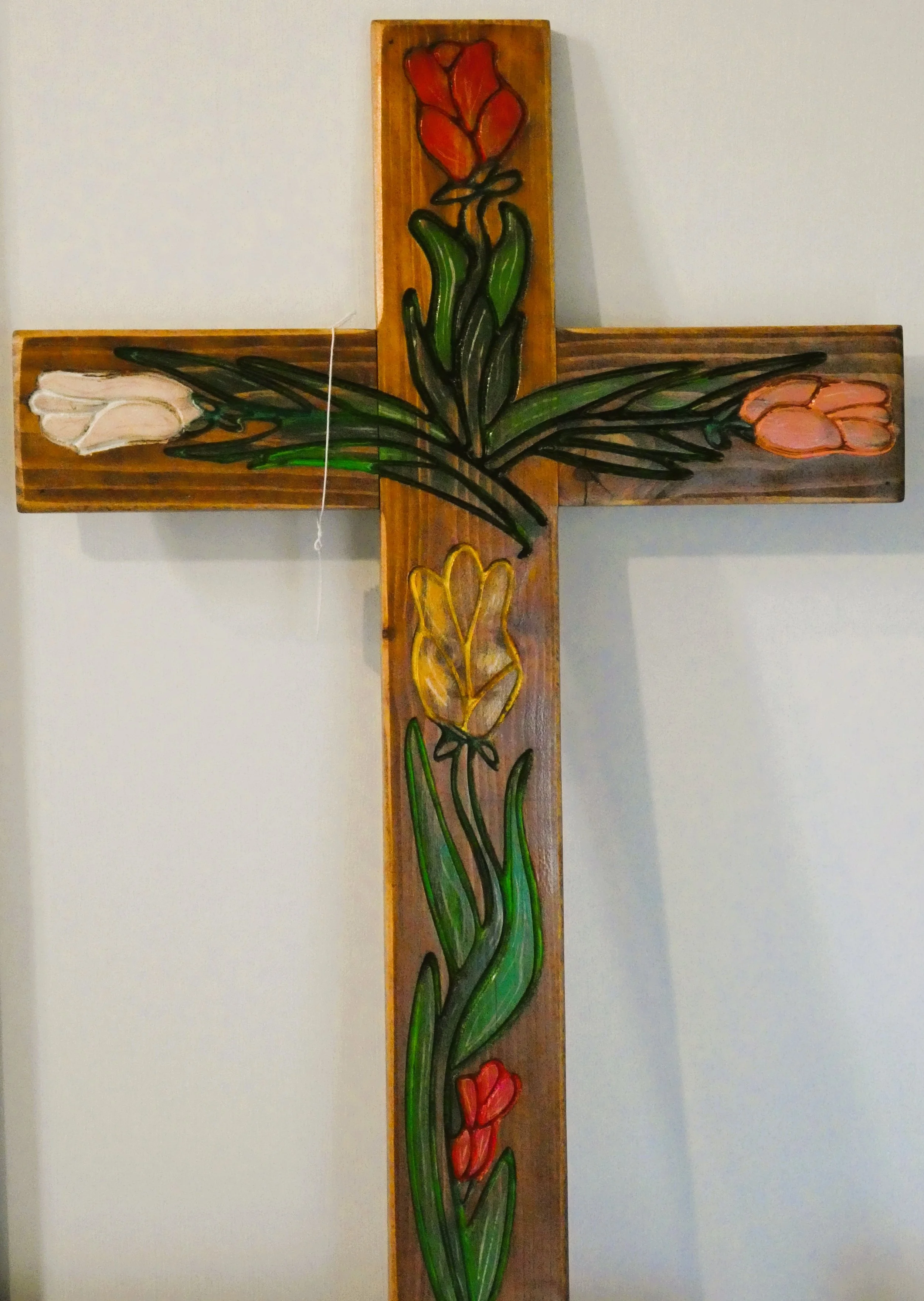 Handcrafted Tulips Wooden Cross