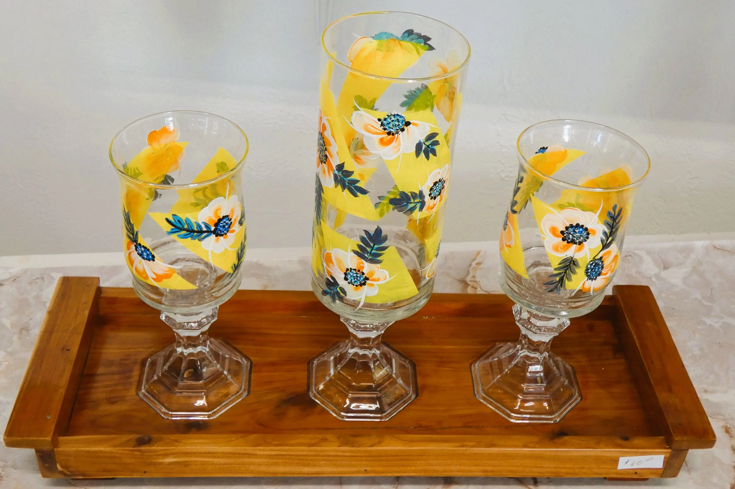 Yellow & White Floral 3-Piece Glassware Set.JPG