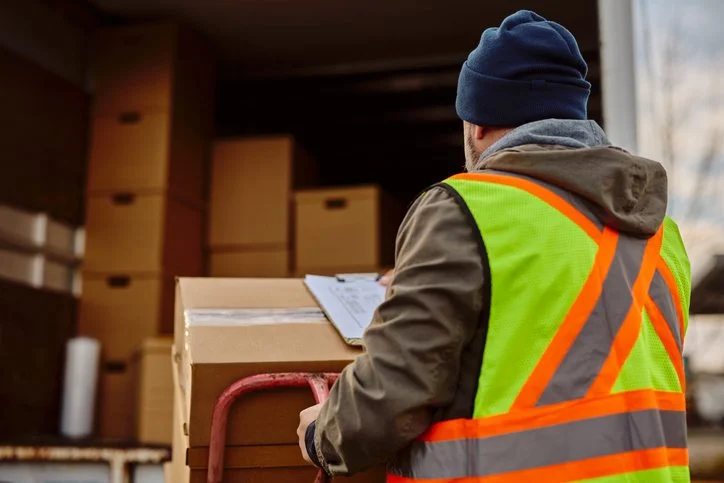 Time critical courier in a high vis vest delivery urgent package