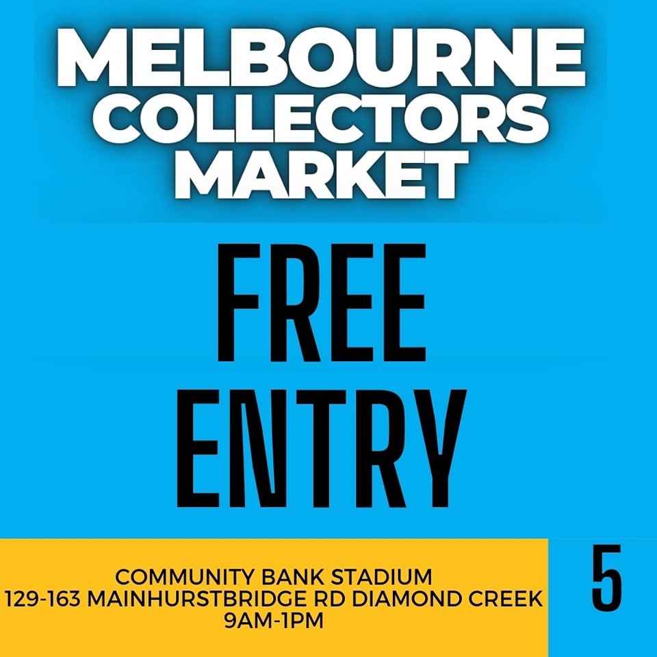 We are please to announce that the Diamond Creek Melbourne Collectors Market that is on in 2 weeks time on 5th May is completely FREE for patrons to attend. 

A thank you to everyone who has supported us over the past year, as we quickly approach the