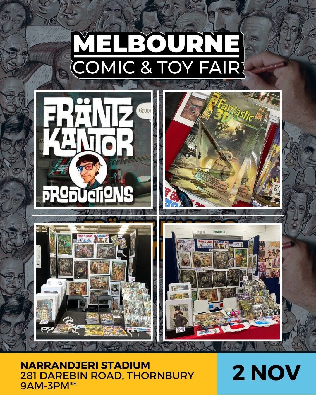 For Everything Pop Culture visit @frantzkantor at the @melbournecomicandtoyfair 2 November! 

Courtesy of @reveriecomics 

Australian illustrator Frantz Kantor presents a collection of Unique 3d Anaglyph Pop-Art Posters, Postcards &amp; Comics viewab