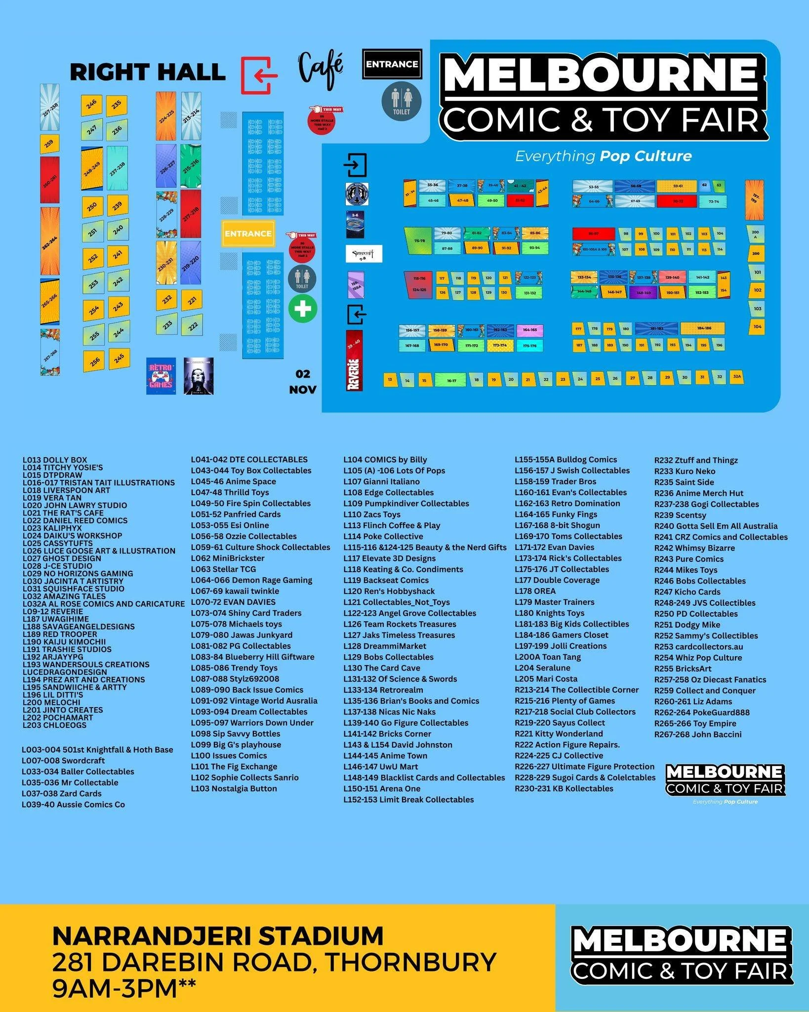 The layout has been released. Check out over 160 exhibitors across 4 basketball courts of 'Everything Pop Culture'.
Who are you most excited to check out?
High resolution versions can be downloaded from the following link: https://www.melbournecomi