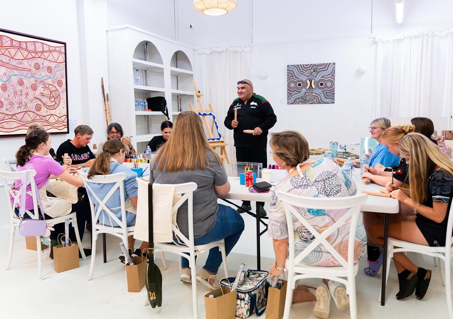 The Create&amp;Yarn workshops at the Indigico Creative Studio officially kicked off on the weekend and we had the most DEADLY time! Local Gomeroi artisans, Bill, Pepe and Nathan Trewlynn, lead our groups as they painted their own set of clapsticks, y