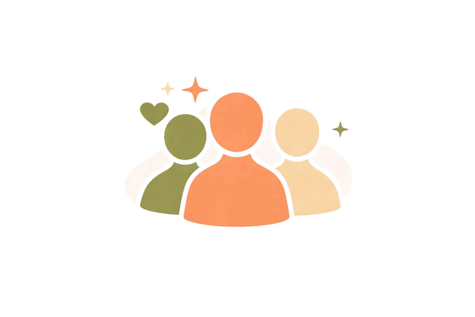 Illustration of three stylized human figures with surrounding stars and a heart.