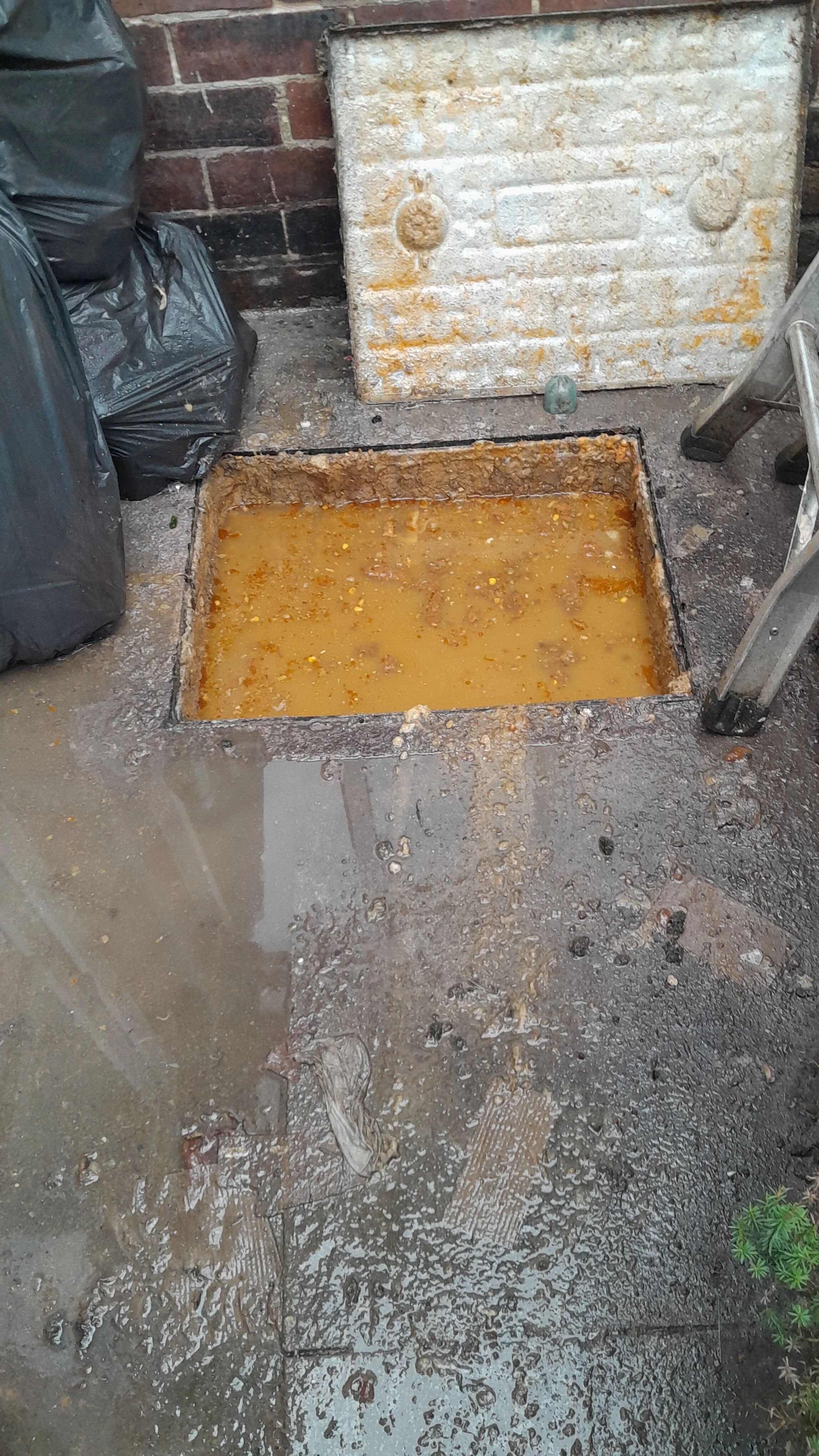 Blocked manhole to rear of  property.