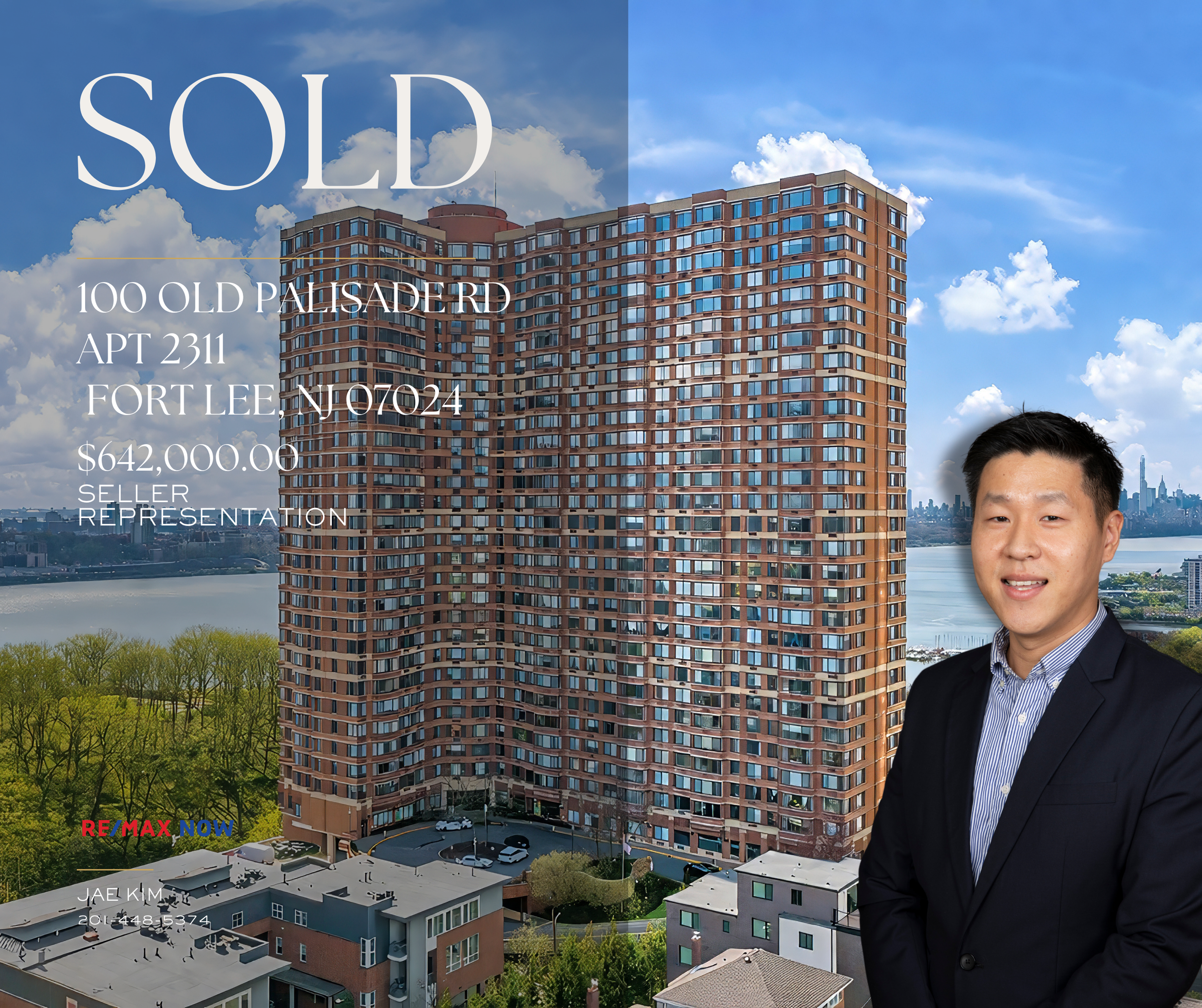 Another Successful Transaction by Jae
100 Old Palisade Rd, Apt 2311
Fort Lee, NJ 07024
Thank you for your trust and confidence throughout this journey. Wishing you happiness, success, and all the best in your new chapter!
Sold on July 8, 2025 for $64