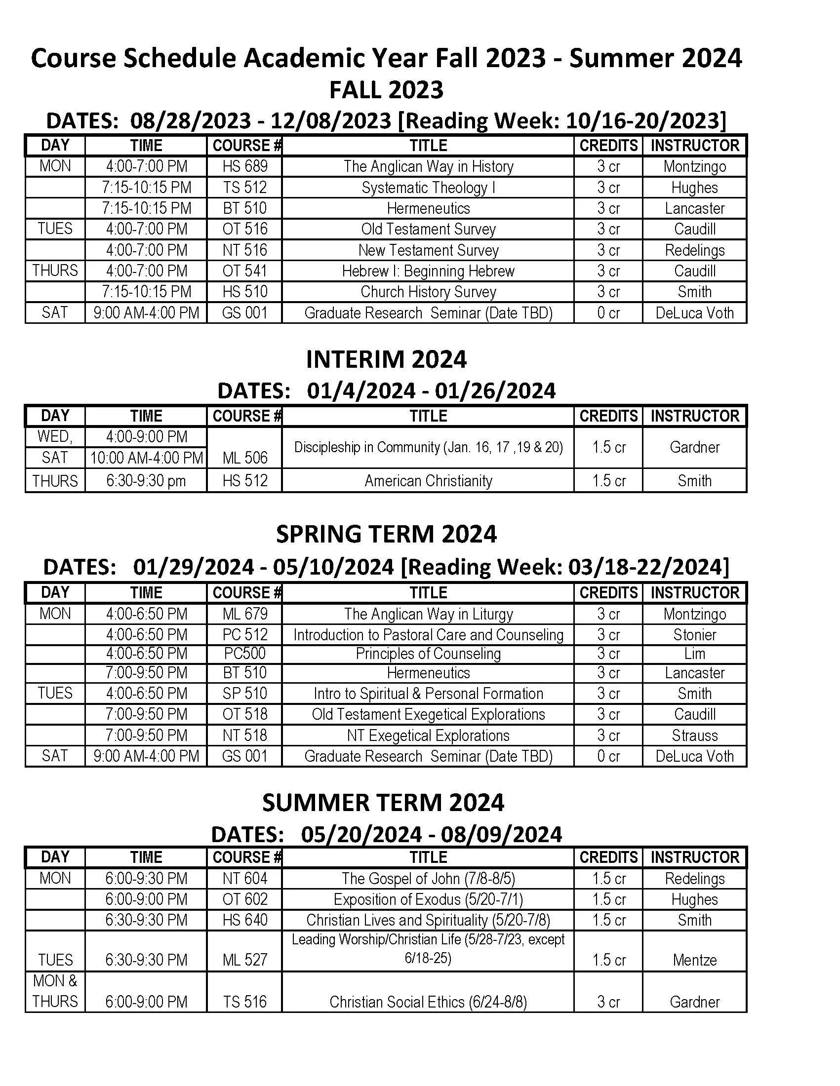 Course Schedule 23-24 — Pacific Theological Seminary