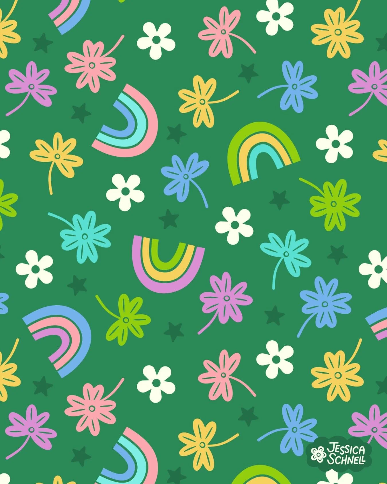 Happy St. Patty&rsquo;s Day! I wanted to play around with a less traditional color palette and I love the quirky vibe of this design💚

Have a magical day!🌈

#artlicensing #surfacepatterndesign #stpattys #stpatricksday 

art licensing, surface patte
