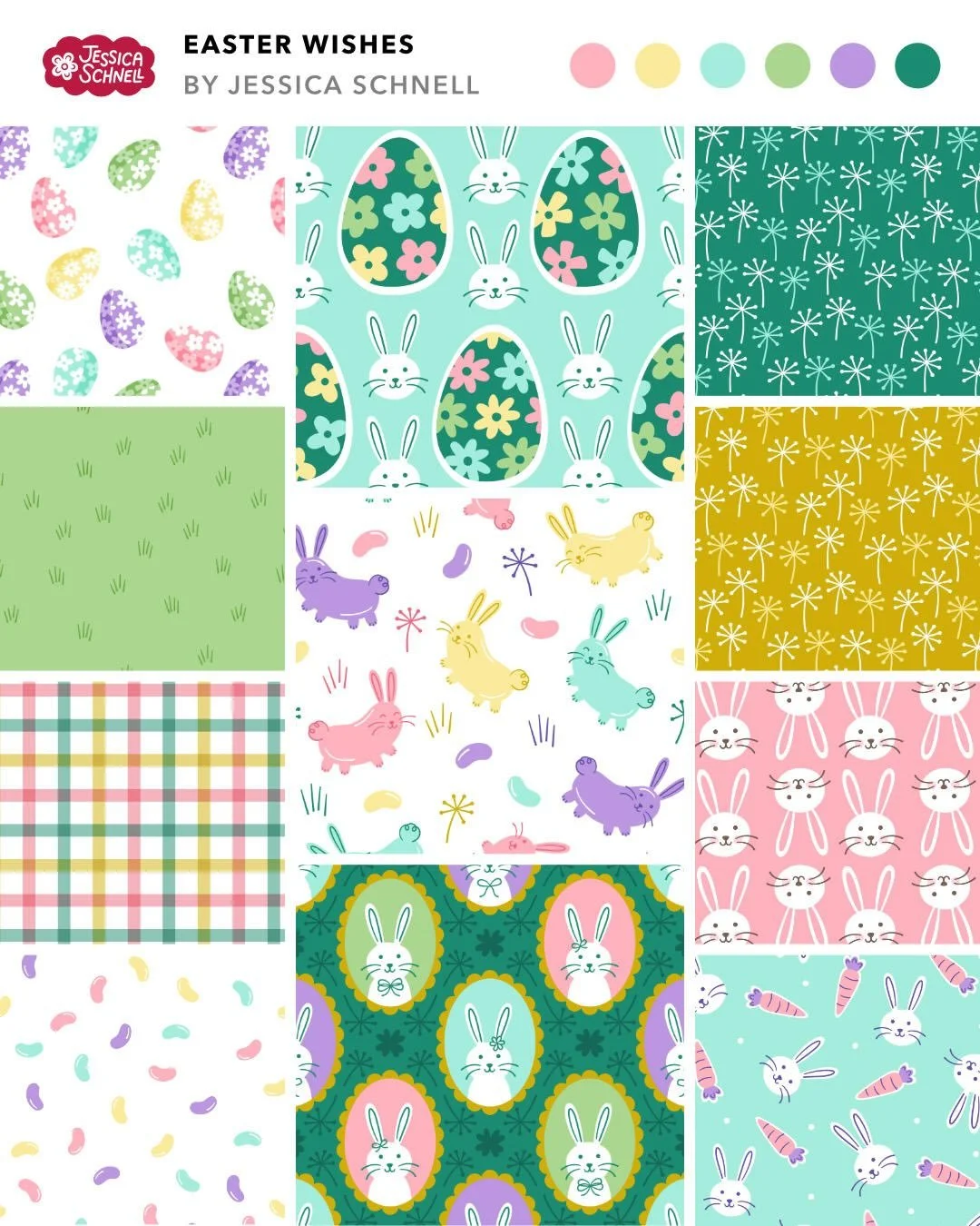 🐰🐣🌼 My latest Easter collection is here! I had a blast working on these designs this month. I love how bright and cheerful this collection is. Surprisingly, I didn&rsquo;t have and bunnies in my portfolio yet so I made sure that they were well rep