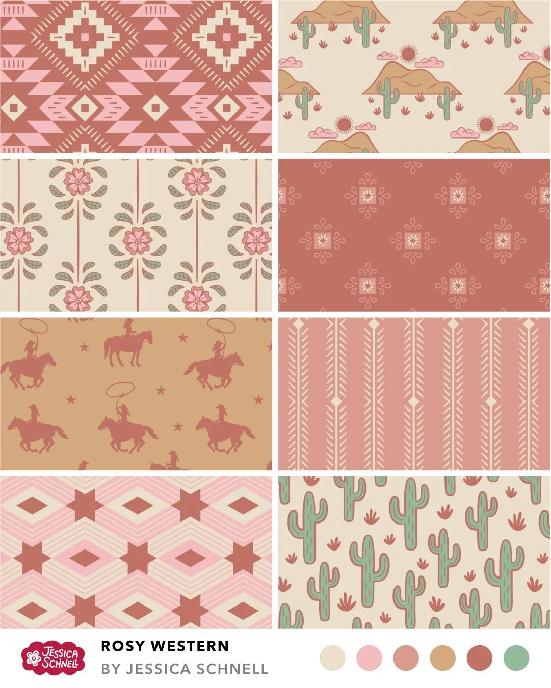 Sharing some western inspired patterns to match my set of illustrations🤠 

Although I found the western theme to be a bit intimidating, I had a lot of fun building up this collection! 

Art licensing, western design, western illustration, western pa