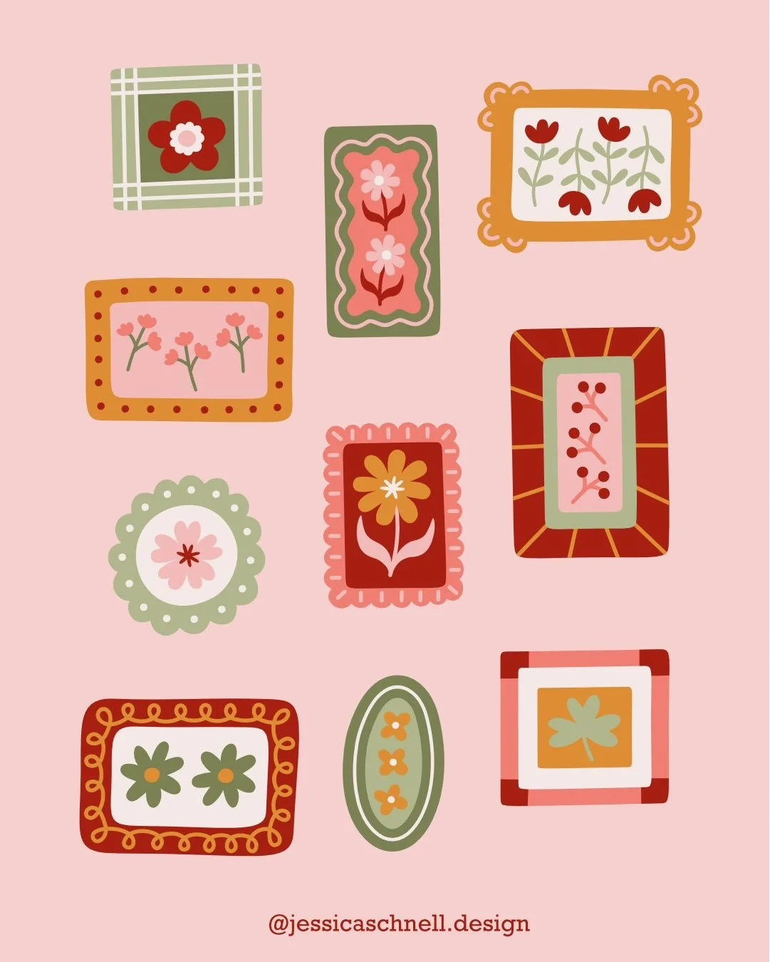 Joining #juneinbloom2026 with some framed florals 🌸🖼️🌹I had been sitting on this idea for a while but this challenge motivated me to finally do it!🖌️

Art licensing, illustration, graphic design, surface pattern design, picture frame floral, gall