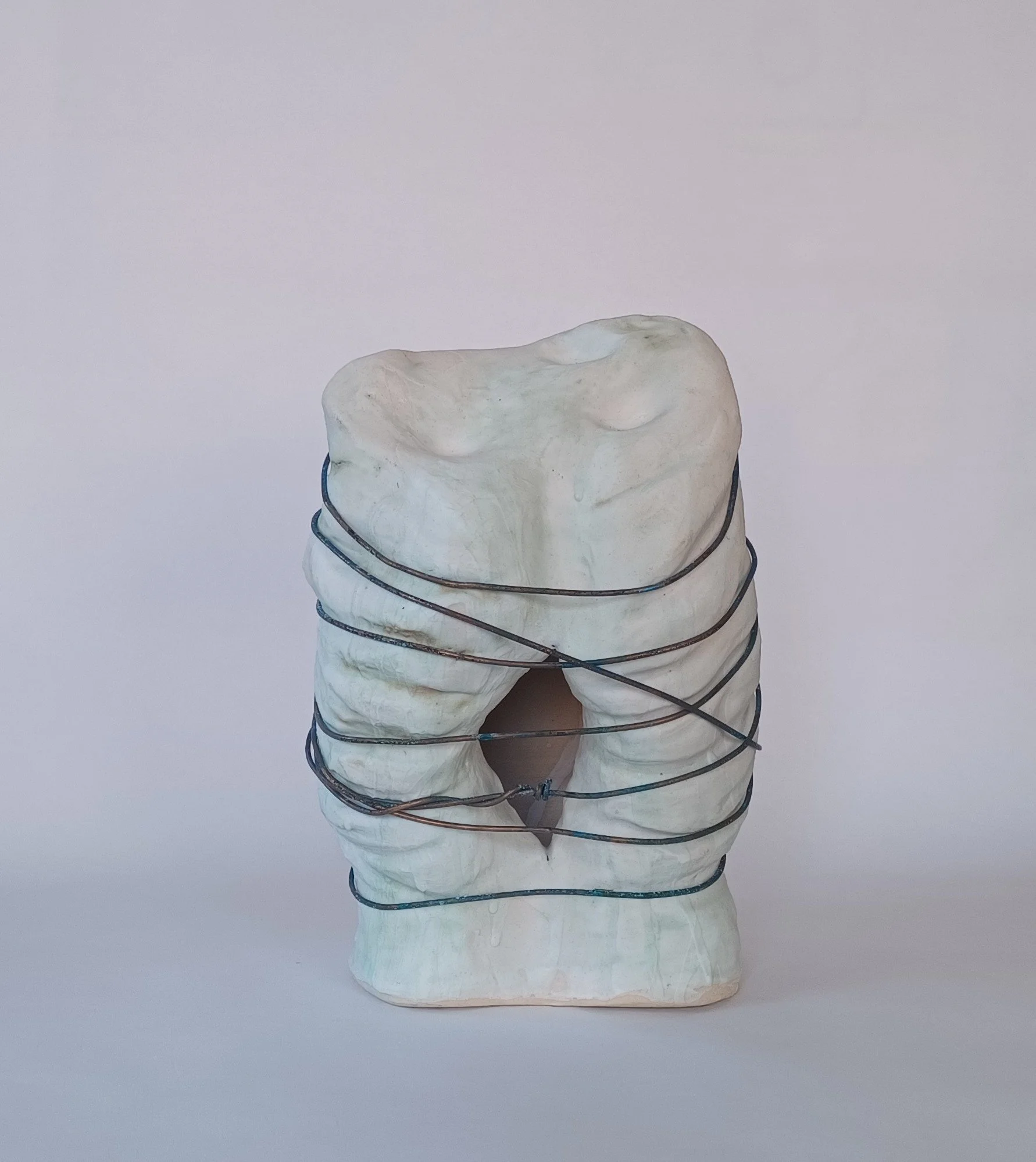 2025. Geno-ecocide 1. Porcelain with glaze and copper wire. 10 x 7 x 6.5 inch (25.4 x 17.78 x 16.51 cm)