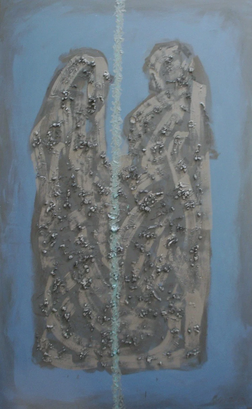 2025 Ni de aquí ni de allá. Charcoal and Oil on canvas 84 x 52 x 1 1/2 inch. (213.36 x 132.08 x 3.81 CM)