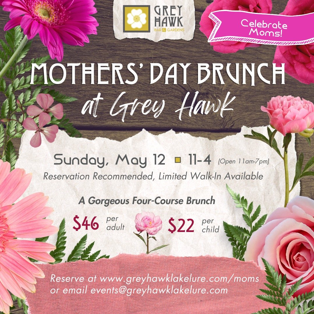 🌸🌼🌷 We're gearing up for Mothers&rsquo; Day at Grey Hawk Bar &amp; Gardens &ndash; and to ensure we can offer a peaceful and beautiful day for everyone, we are accepting reservations and planning a lovely four-course brunch celebration. Limited wa