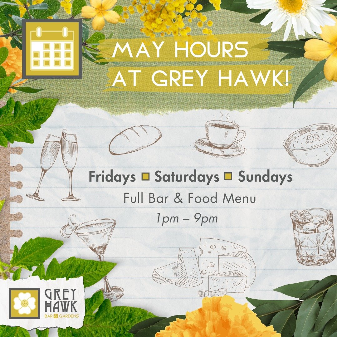 We've got new hours for May &ndash; and we're keeping it super simple this time: Friday, Saturday, and Sunday, 1-9pm each day! We've got live musical performances almost every day and are so excited to host you for food, drinks, coffee, and more. See